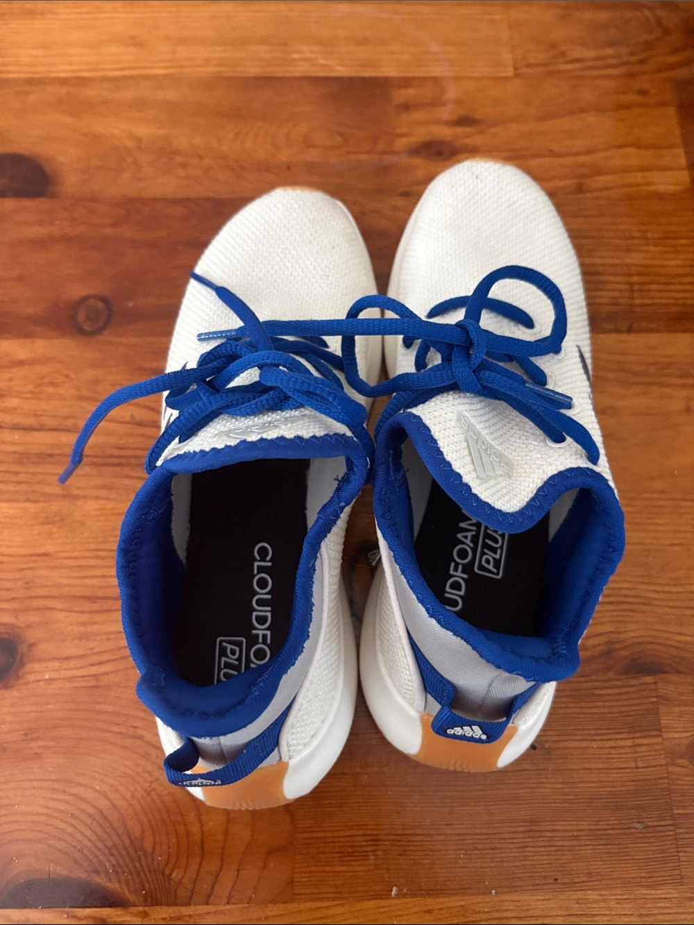 adidas White and Royal Blue Cloudfoam Athletic Sneakers